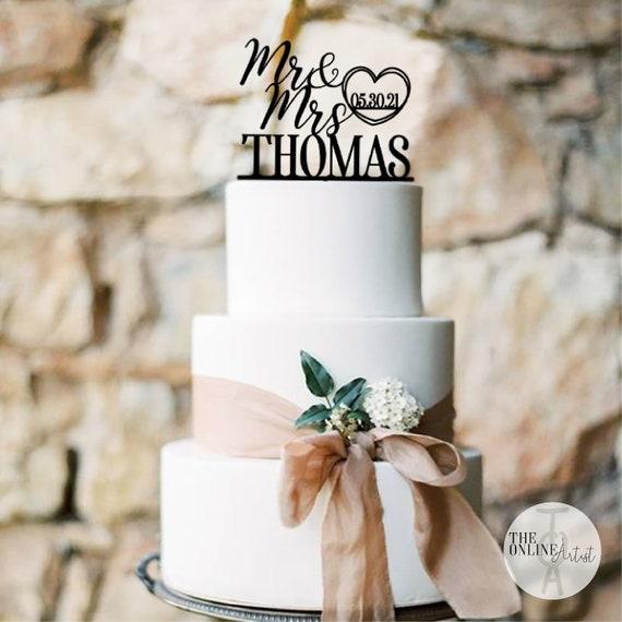 Personalized Anniversary Cake Topper / Heart Wedding Cake Topper / Rustic Wedding Cake Topper / Custom Date Cake topper - by TOA