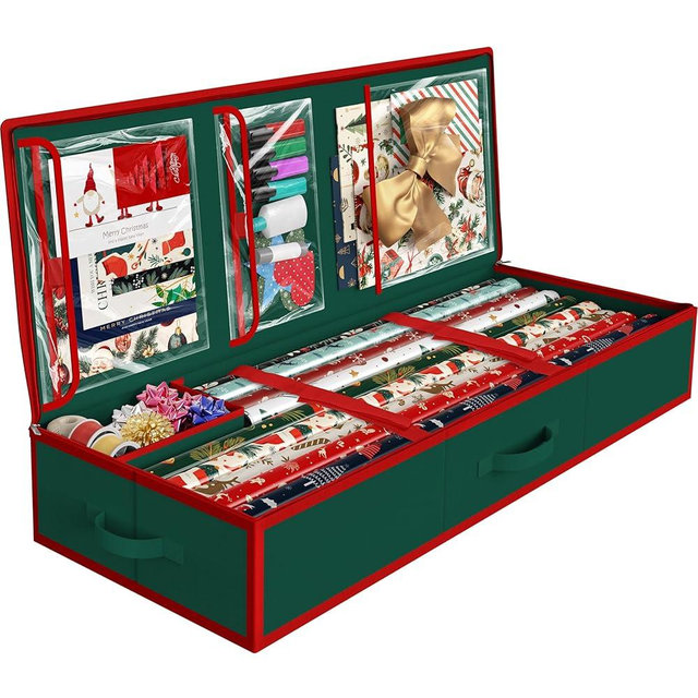 Simple Houseware Wrapping Paper Organizer - Under Bed Storage for 25-40 Rolls Gift Wrapping Paper, Gift Bags, Ribbons, 41.5''L x 16''W, Green