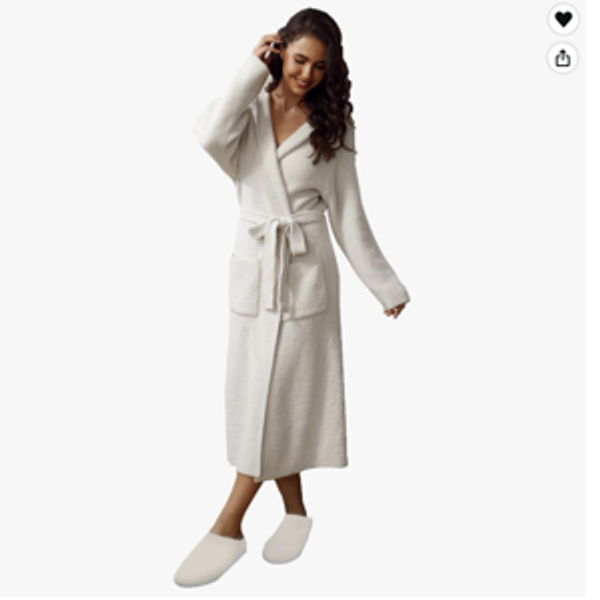 Ultra Soft Robe With Pockets, Spa Bathrobe Loungewear Calf-Length, Plush Fuzzy Fluffy Wrap Robe for Women