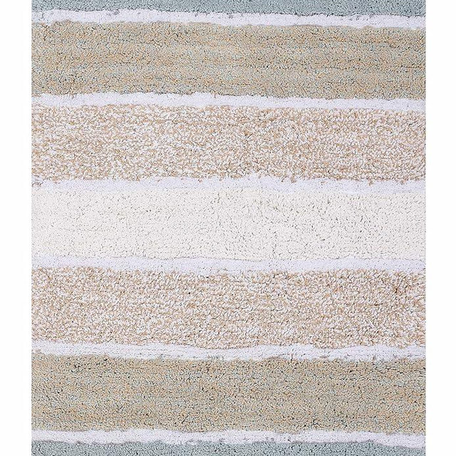 Ramanta Home Quilted Stripe 100% Cotton Bathroom Rug 2 Piece Set - Grey Beige, Anti Skid Super Soft Absorbent Bath Rug for Bathroom, Kitchen, Shower, Machine Washable - 21x32 & 17x24 Inch