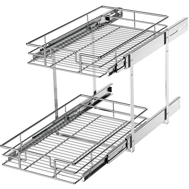 LOVMOR 2 Tier Individual Pull Out Cabinet Organizer 11"W x 21"D, Slide Out Kitchen Cabinet Storage Sliding Shelves