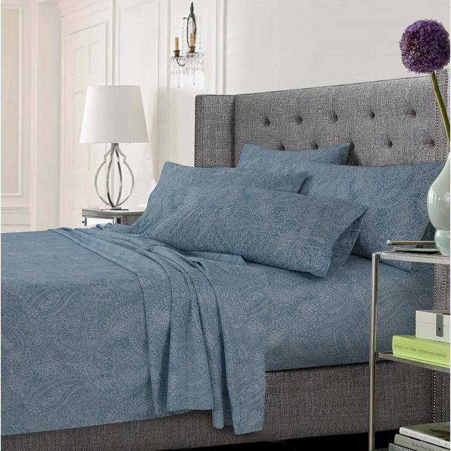 Tribeca Living 6pc Microfiber Extra Deep Pocket Sheet Set King - Paisley Blue