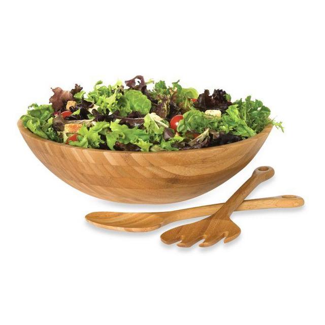 Lipper International Bamboo Salad Bowl with Servers