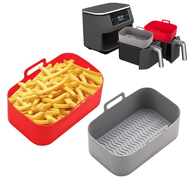 Golden Associate Silicone Liners Rectangular 2 Pcs for 8 Qt Air Fryer Dual Baskets, 2 Basket Airfryer Rectangle Silicone Pot Reusable Baking Tray Fits Ninja Foodi DZ201
