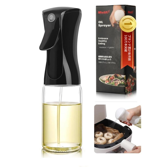 Mistifi oil spray 200ml PET bottle/150ml Glass. Fine Mist Spray Bottle for Air Fryer, Olive Oil, Healthy Nonstick Frying, Commercial & Home Kitchen Use (150ml Black Head)