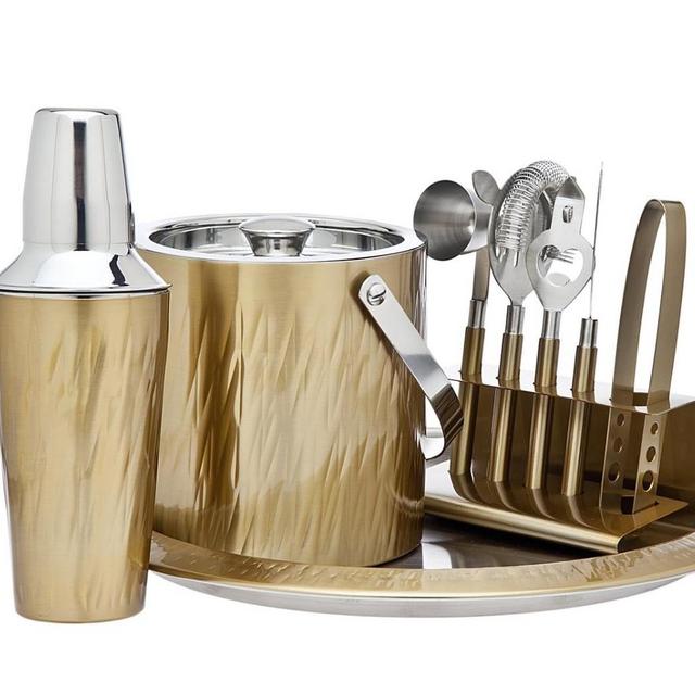 Godinger 9 Piece Barware Set, Aztec Gold