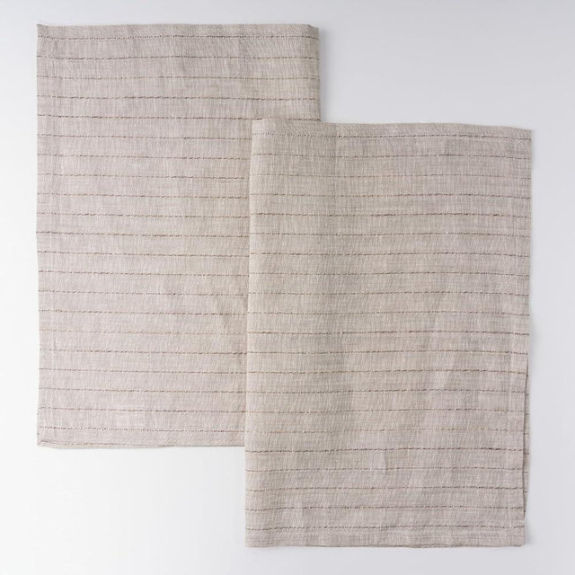 HSOFTIFY 100% Pure Linen Kitchen Towels Set of 2 - French Stripe Design 18 x 24 Inch Dish Hand Towels - Handcrafted from Flax Linen Tea Towels- Linen