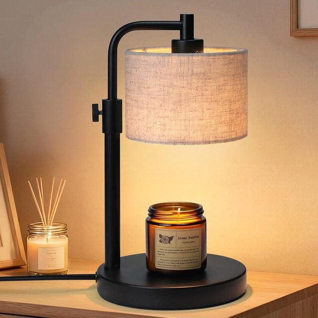 NITOWOLF Candle Warmer Lamp with Timer, Adjustable Height Candle Warmer Linen Candle Lamp Warmer for Jar Candles, House Warming Gifts Home Decor Gifts for Women (Black)