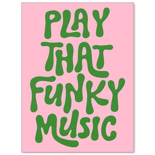 OMANI 70's Play That Funky Music Wall Art Pink and Green Popular Song Posters Trendy Bar Cart Canvas Prints for Bedroom Wall Decor 12X16 inch Unframed