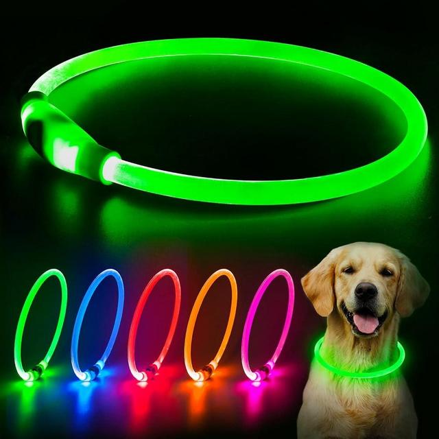 HiGuard LED Dog Collar USB Rechargeable Glowing Pet Collars Lighted Up Safety Necklace Glow in the Dark for You & Your Dogs (Green)