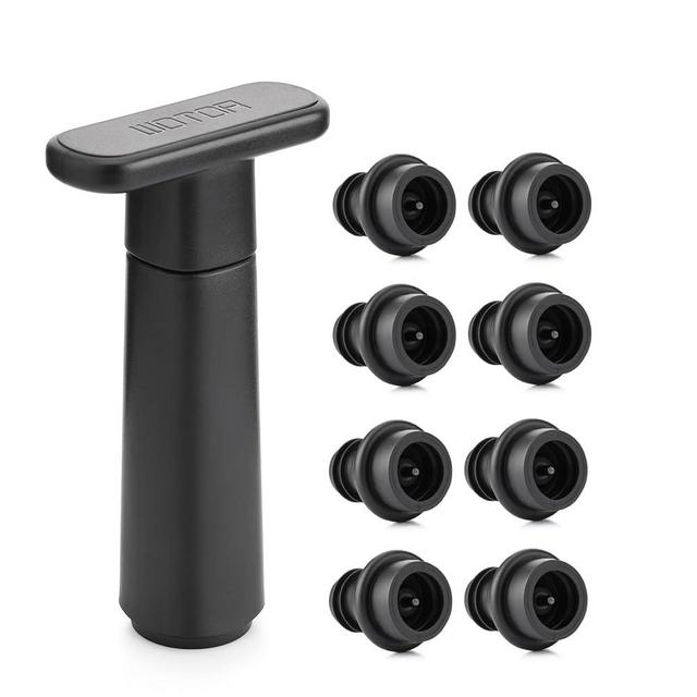WOTOR Wine Saver Vacuum Pump with 8 Stoppers, Wine Stopper, Wine Preserver, Reusable Bottle Sealer Keeps Wine Fresh, Ideal Wine Accessories Gift (Flat Handle)