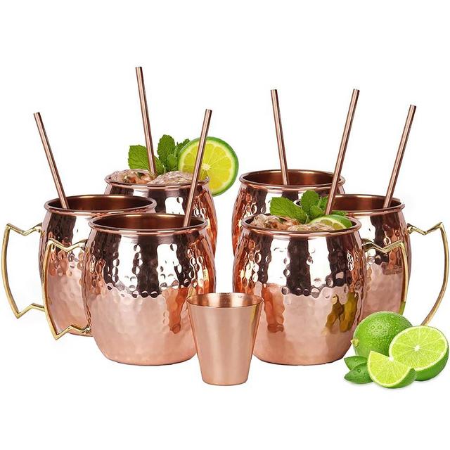 will's Moscow Mule Copper Mugs - Set of 6-100% Pure Solid Copper Mugs - 16 oz Premium Gift Set