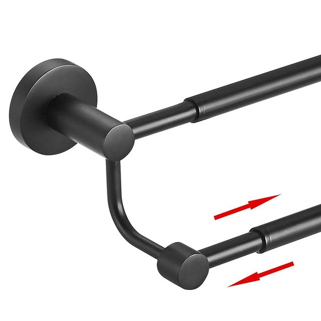 BESy Adjustable 16-26 Inches Double Bath Towel Bar for Bathroom SUS304 Stainless Steel Towel Holder, Hotel Style Wall Mount with Screws Hand Towel Bar Towel Rack Rod Hanger, Matte Black Finish