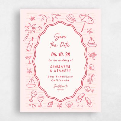 Crimson, Pink Wedding Save the Date - Mare Portrait