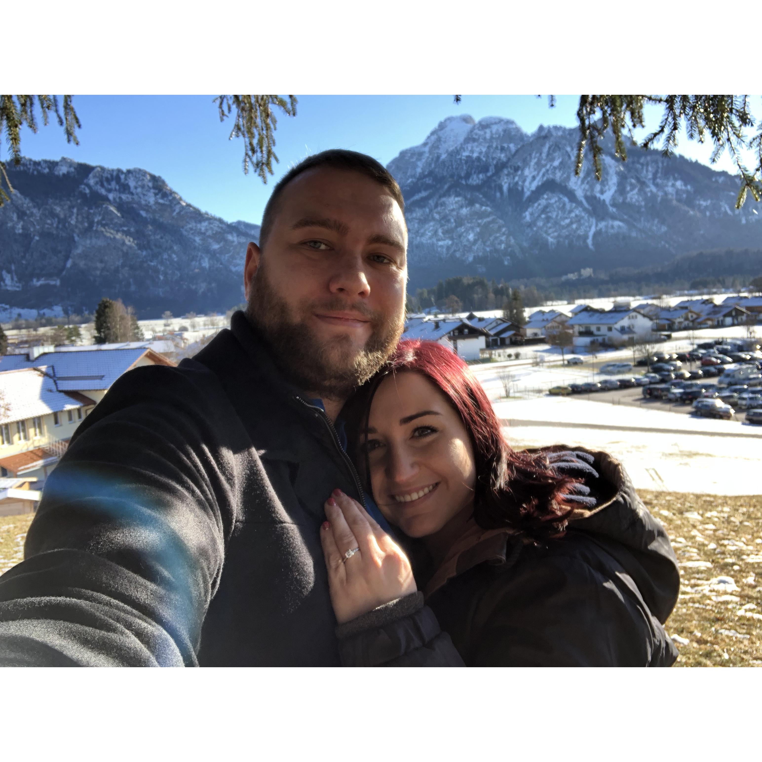 Patrick proposed in Germany at the top of a hill while enjoying the beautiful mountains