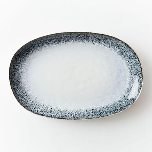 Reactive Glaze Large Oval Platter - Black/White