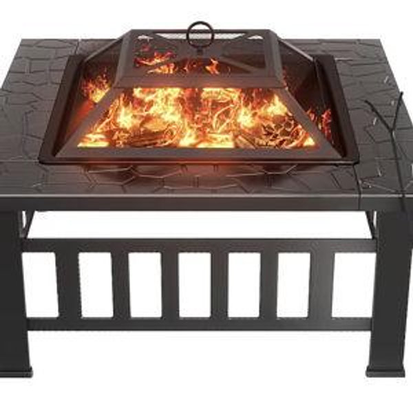 Vineego 32-in W Black Stainless steel Wood-Burning Fire Pit