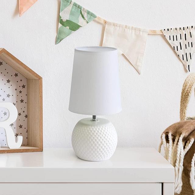 Simple Designs LT2084-WHT Mini Studded Texture Ceramic Bedside Table Lamp, White