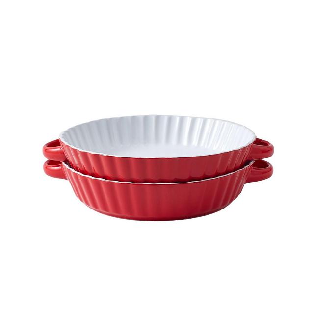 Bruntmor Pie Pan, Tart Pan - Round Pie Plate Baking Dish with Side Handles, Set of 2