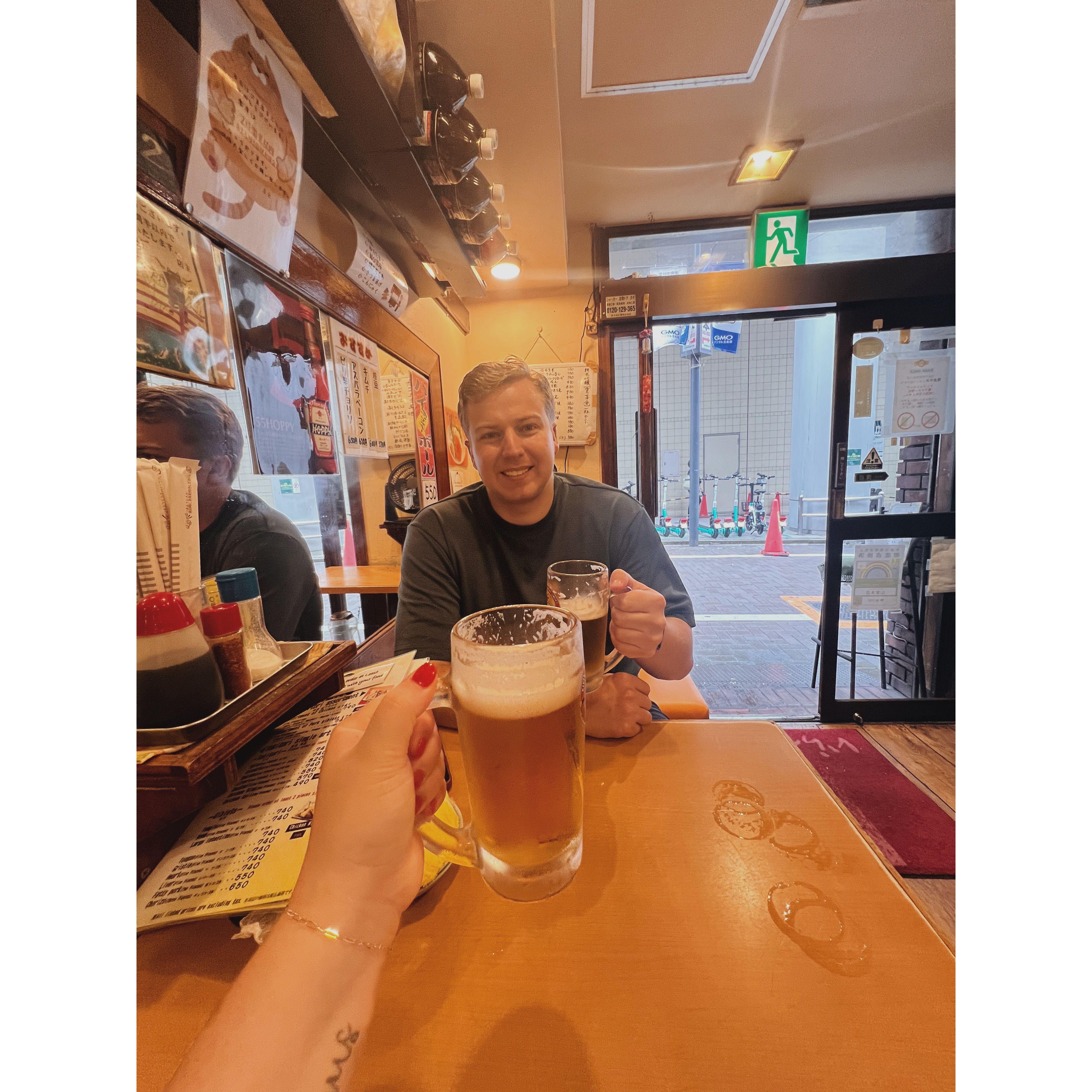Fermented beans and Asahi for lunch, welcome to Shibuya!