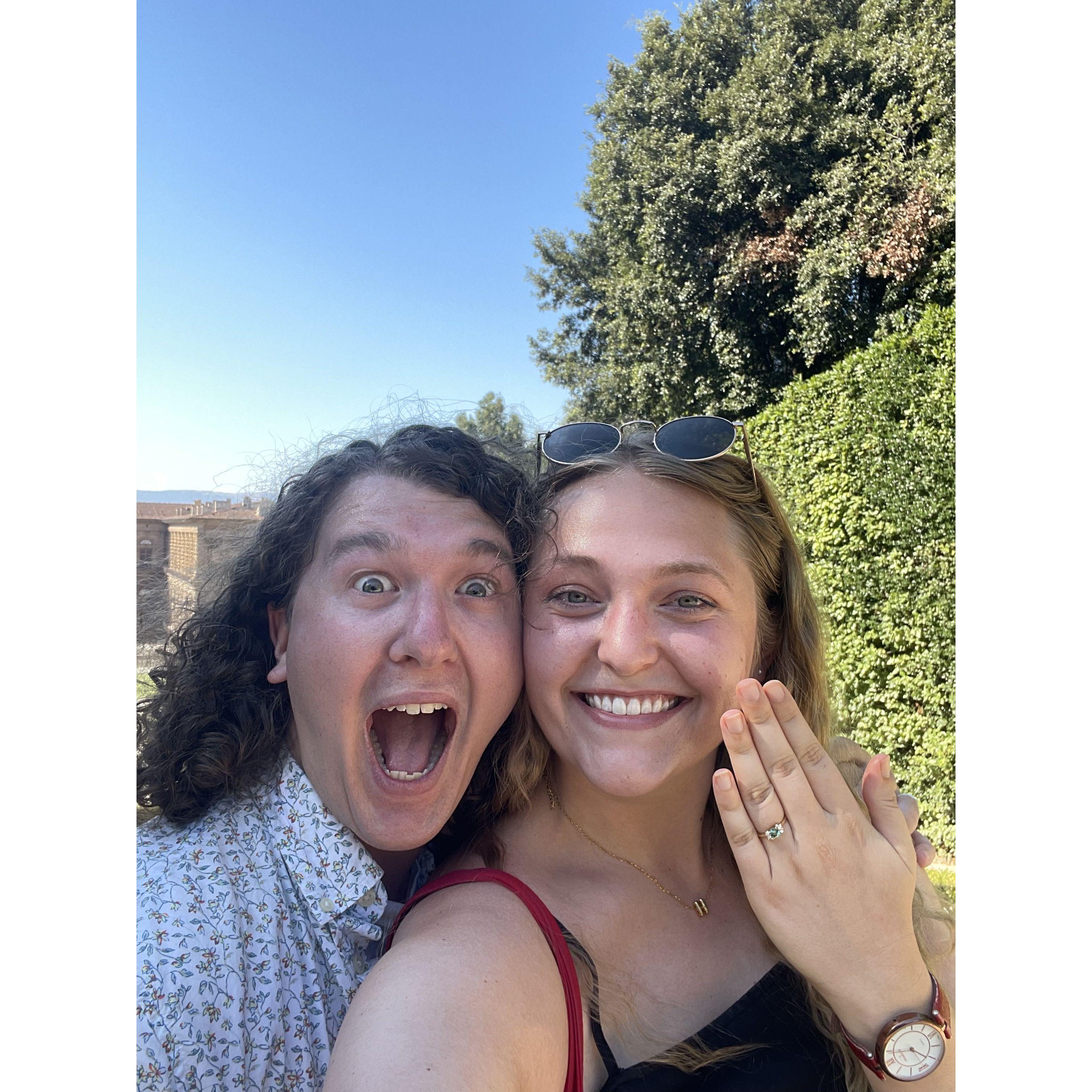 Moments after Hope said "Yes!" In the Boboli Gardens in Florence, Italy
