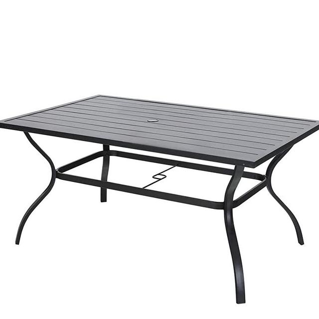 Vicllax Outdoor Patio Dining Table Metal Frame Square Table with Umbrella Hole for Garden Porch