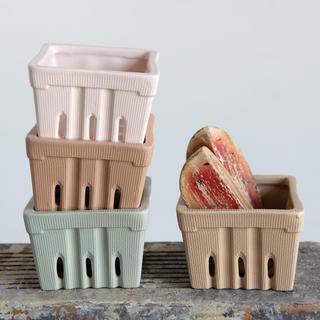 Square Stoneware Berry Baskets, Set of 4