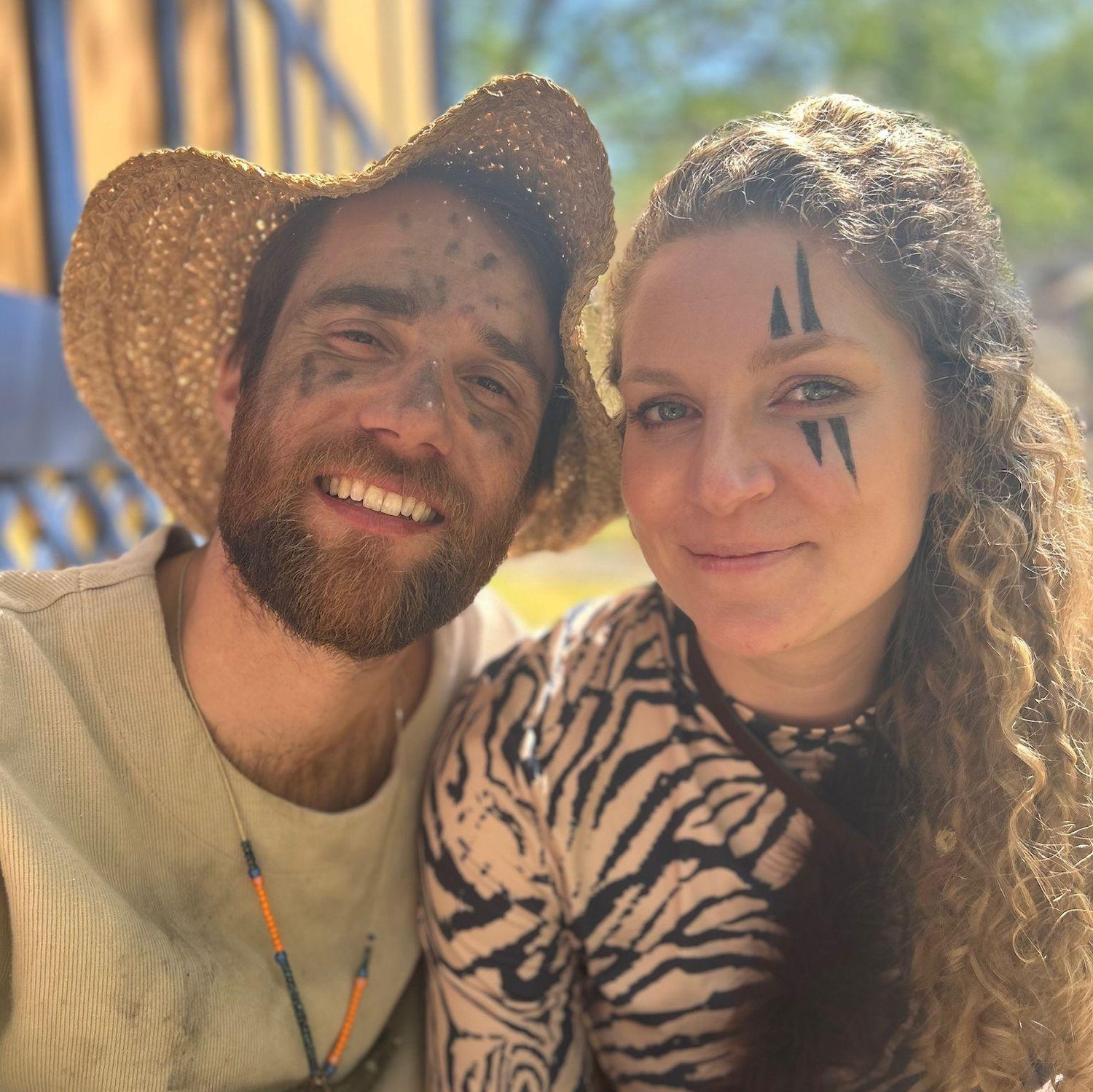 Nick feels right at home dressing up as a "dirty peasant", while Georgia embraces a fierce cave-woman persona.
Who here can guess who is writing these captions :)