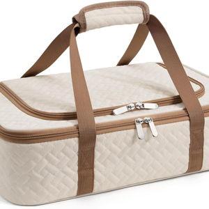 Insulated Casserole Carrier - Portable Casserole Carrier for Hot or Cold Food, Lasagna Holder for Parties,Picnic,Cookouts,Traveling - Fits 9" x 13" Baking Dish (Beige)