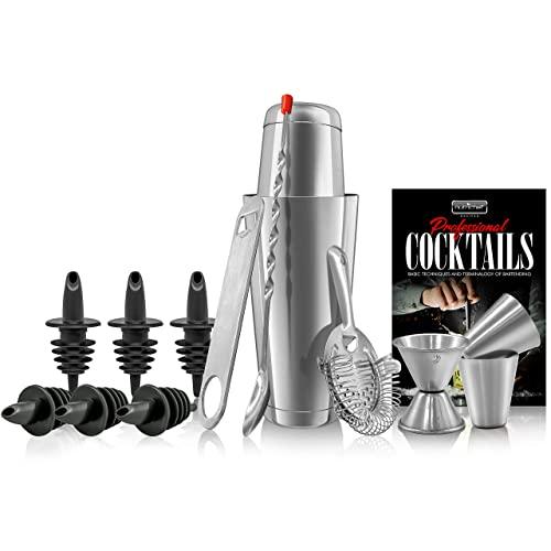 Mixology Bartender Cocktail Shaker Set - 15 & 30 oz Stainless Steel Cocktail Bar Set Mix Drink Shaker Kit - Essentials Martini Making Kit Drink Mixing Starter Set - NutriChef NCCS15PC (15 Piece Set)