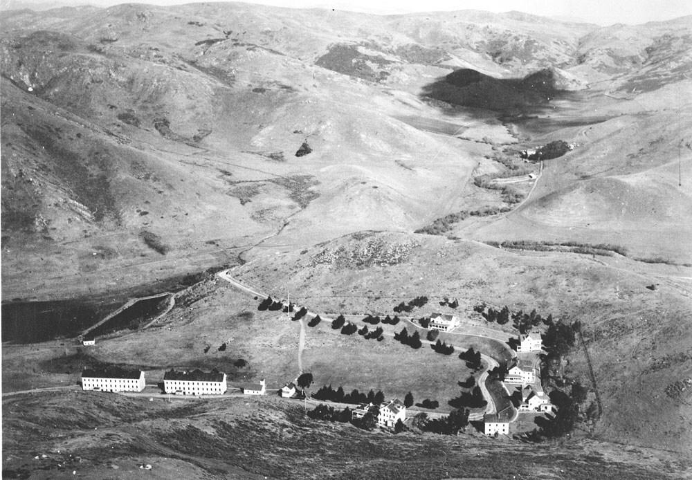 This photo shows Fort Barry, and what is now the Marin Headlands Center for the Arts, around 1928.