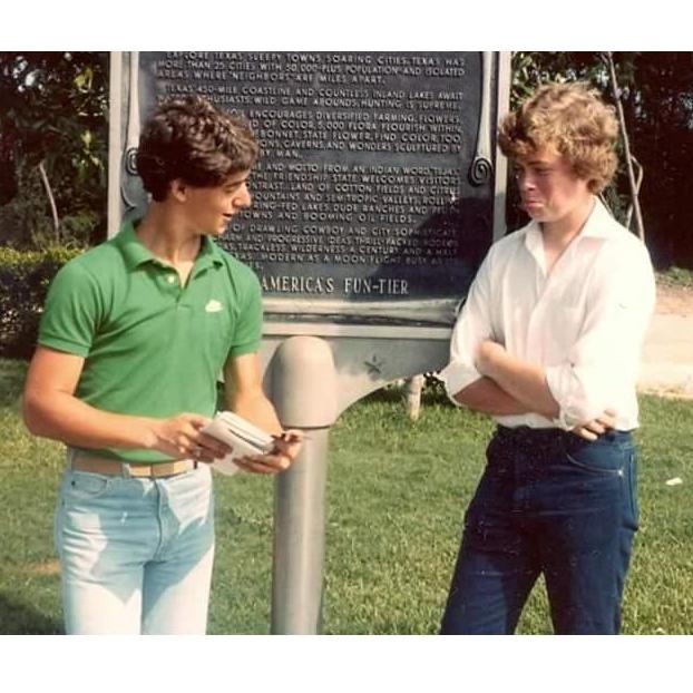 Tom and Bruce on their way to college! Look at that hair!!