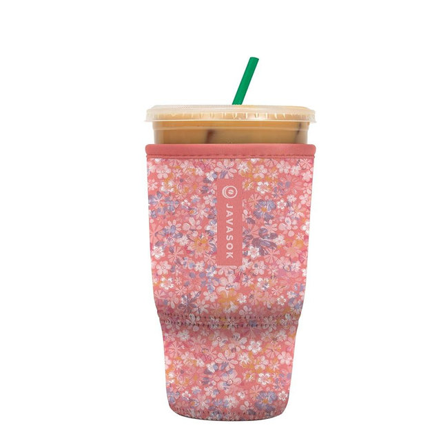 Sok It Java Sok Iced Coffee & Cold Soda Insulated Neoprene Cup Sleeve (Blushing Blooms, Large: 30-32oz)