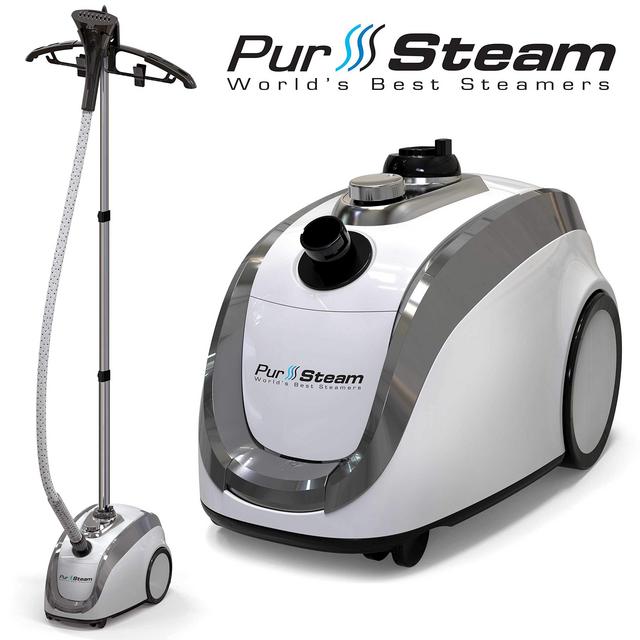 PurSteam - 2019 Official Partner of Fashion - Full Size Steamer for Clothes, Garments, Fabric - Professional Heavy Duty - 4 Steam Levels Producing Perfect Continuous Steam
