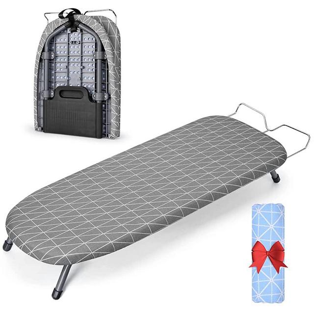 Johgee Foldable Tabletop Ironing Board with Iron Rest, Small Ironing Board with 2 Cotton Covers, Portable Mini Ironing Board with Non-Slip Folding Feet for Home, Laundry Rooms, Travel Use and Dorms