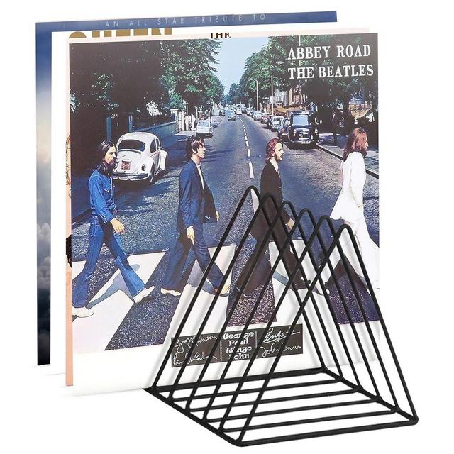 Udreamer 9 Slot Vinyl Holder,Desktop Vinyl Record Storage Holds Up 30 Vinly Records,Metal Magazine Rack Triangle File Holder for Office Homer,Black