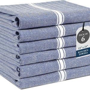 Lane Linen Kitchen Towel Set, Blue Chambray 100% Cotton Hand Towels For Kitchen