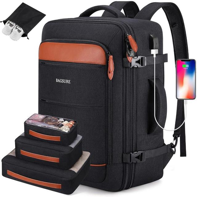 Bagsure Travel Backpack, 42L Carry on Backpack, Flight Approved Expandable Travel Backpack for Men&Women, Carry on Backpack, Luggage Daypack with Packing Cubes and Shoe Pocket, Large Travel Bags