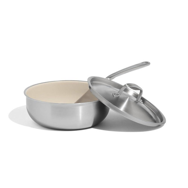 Made In Cookware - 3 QT CeramiClad Non Stick Saucier with Lid - 5-Ply Stainless Clad with Stay-Cool Handle - Professional Cookware - Crafted in Italy - Induction Compatible