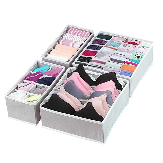 ManGotree Underwear Drawer Organizer Collapsible Drawer Divider Foldable Drawer Box for Storing Bra Socks, Neck Ties, Scarves (4 Pack)