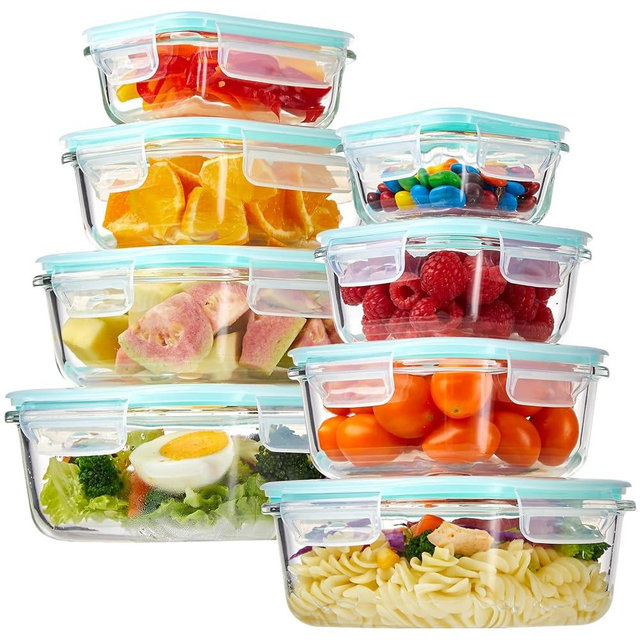 YUNCANG 8 Pack Glass Food Storage Containers with Lids, 5oz to 35oz Meal Prep Containers, Airtight Bento Boxes with Leak Proof Locking for Microwave, Oven, Freezer and Dishwasher, BPA Free