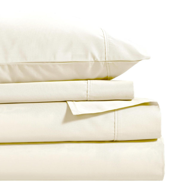 600 Thread Count Cotton Blend Soft and Silky Deep Pocket Sheet Set, Twin, Ivory - Blue Nile Mills