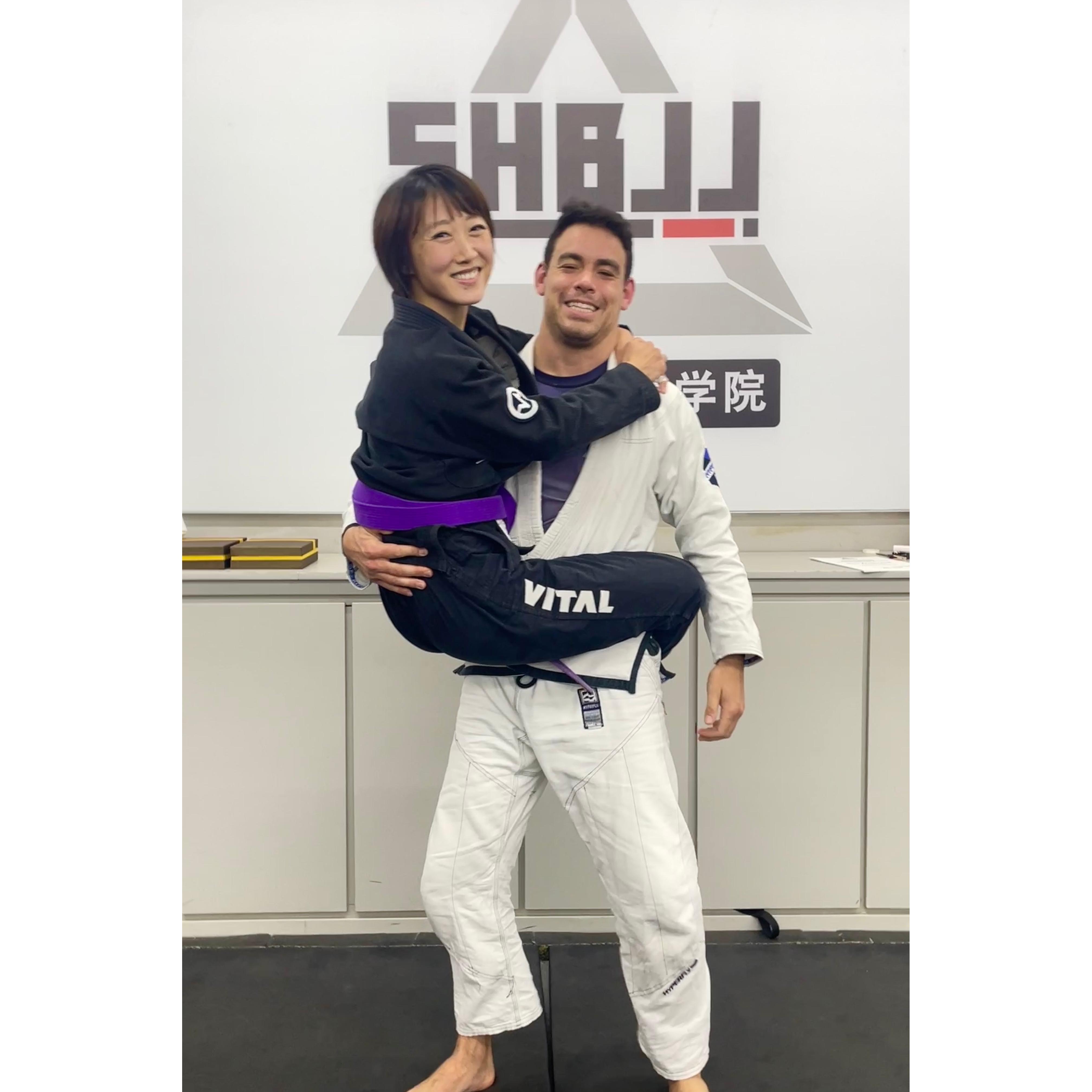 Back in Shanghai, the day the bride earned her purple belt, and now here we are — both proud brown belts! 🥋🤎