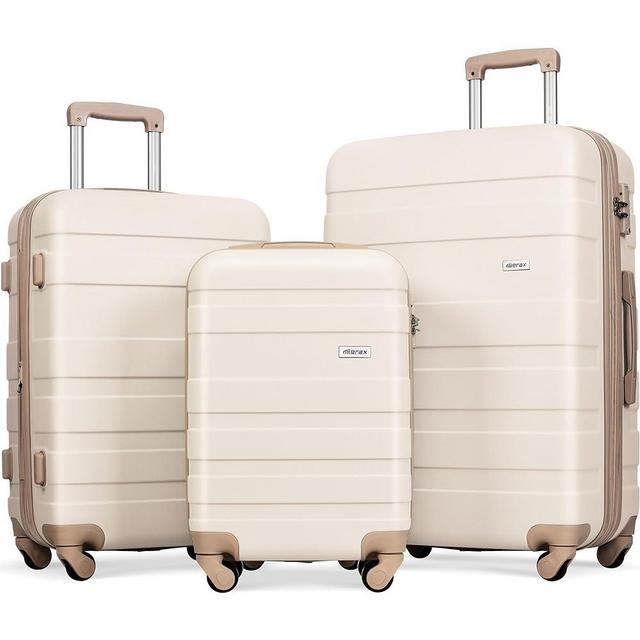 Merax 3 Piece, Expandable Luggage Set, Suitcases with Wheels, Hardside, Ivory and Golden, 20/24/28 Inch
