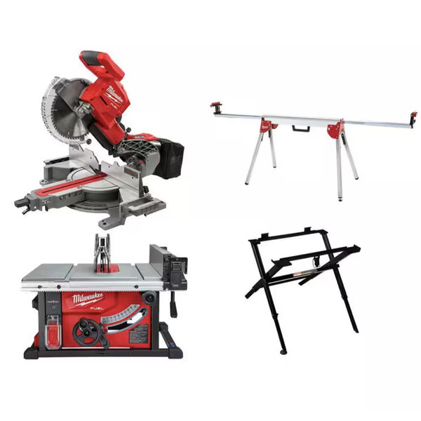 Milwaukee M18 FUEL ONE-KEY 18-Volt Lithium-Ion Brushless Cordless 8-1/4 in. Table Saw with Stand and 10 in. Miter Saw with Stand 2736-20-2734-20-48-08-0561-48-08-0551