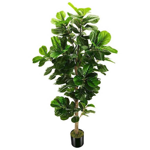 OXLLXO 6ft Artificial Fiddle Leaf Fig Tree (72in) with Plastic Nursery Pot Faux Tree, Ficus Lyrata Fake Plant for Office House Farmhouse Living Room Home Decor (Indoor/Outdoor)