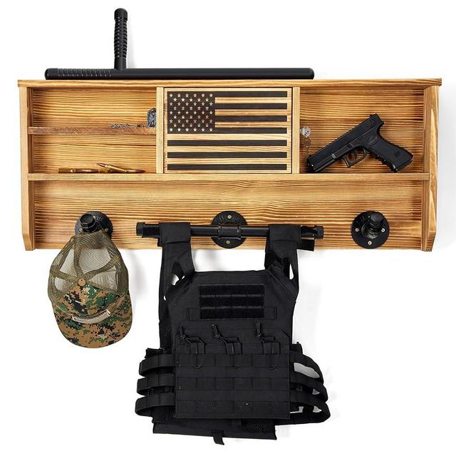 Tactical Gear Wall Mount Hanger & Hook for Motorcycle Helmets with American Flag Lock Storage, Police Gear for Father, Road Bikes, Army Gear, Helmet Holder Wall Mount Stand, Plate Carrier Rack