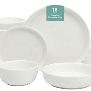 Gibson Home Oslo Porcelain Chip and Scratch Resistant Dinnerware Set, Service for 4 (16pcs), Plates and Bowls Dishes Sets, White