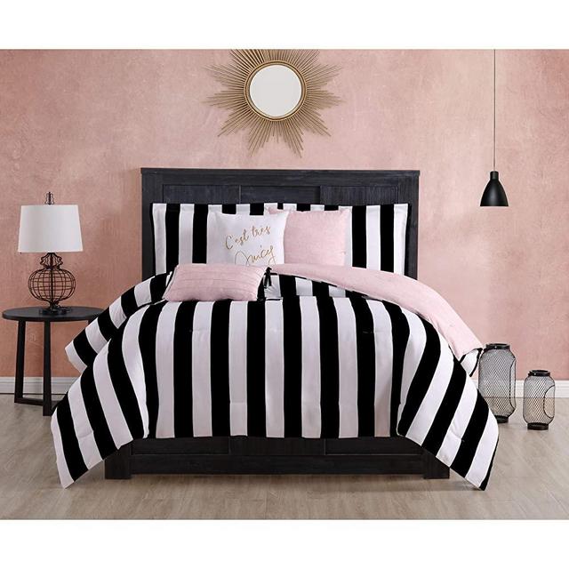 Juicy Couture JYZ010171 Cabana Stripe 6-Piece Reversible Set, King, Canaba Stripe Black