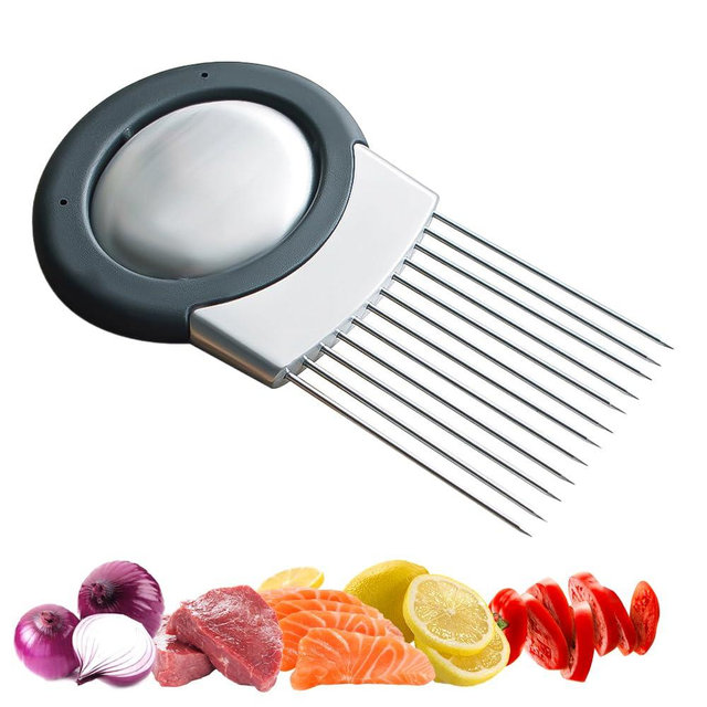 2025 Upgraded Onion Holder for Slicing, Stainless Steel Onion Slice Holder Lemon Slicer Vegetable Cutter, Home Kitchen Tools Onion Holder for Slicing, Meat, Onion, Potato, Tomato (A-1Pcs)